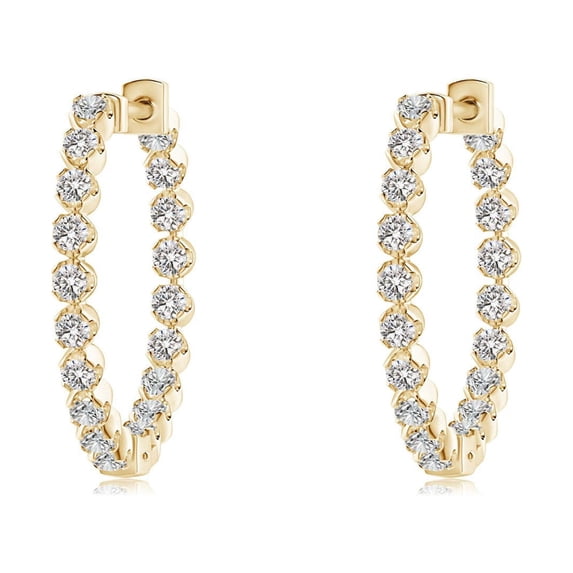ANGARA Natural Diamond Hoop Earrings in 14K Yellow Gold for Women (Size-1.4mm| Color-I-J| Clarity-I1-I2) | April Birthstone, Anniversary, Jewelry Gift for Women | Natural Diamond Earrings