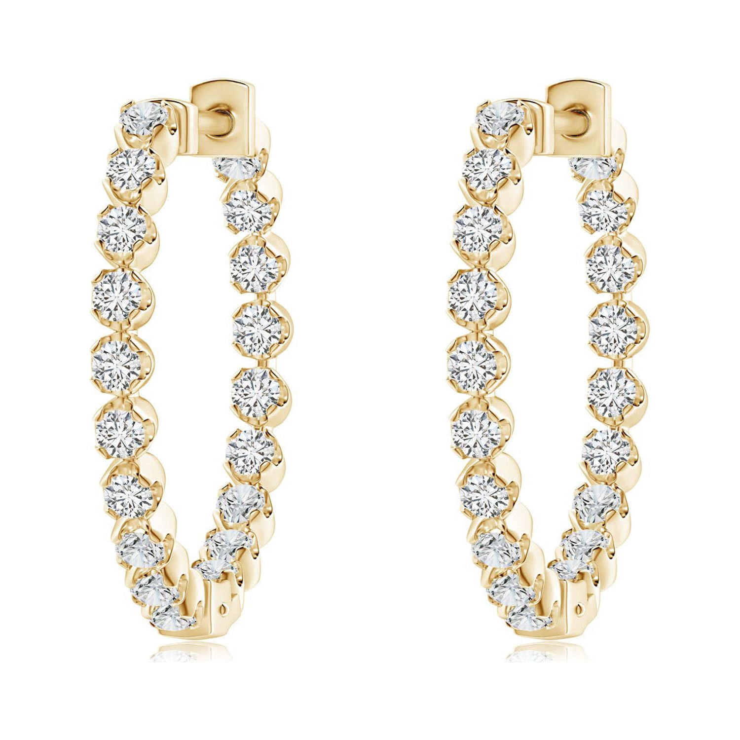 ANGARA Natural Diamond Hoop Earrings in 14K Yellow Gold for Women (Size-1.8mm| Color-H| Clarity-SI2) | April Birthstone, Anniversary, Jewelry Gift for Women | Natural Diamond Earrings