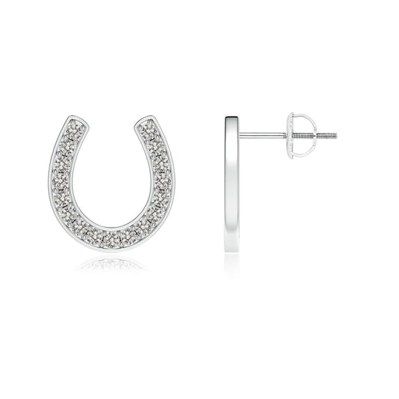 ANGARA Natural Diamond Horseshoe Stud Earrings in 14K White Gold for Women (Size-1.35mm| Color-K| Clarity-I3) | April Birthstone, Anniversary, Jewelry Gift for Women | Natural Diamond Earrings