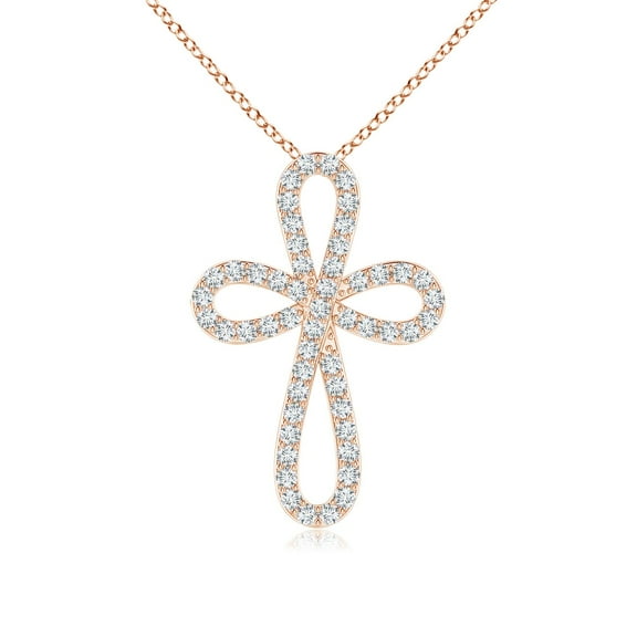 ANGARA Natural Diamond Infinity Bow Cross Pendant in 14K Rose Gold for Women (Size-0.9mm| Color-G| Clarity-VS2) | April Birthstone, Anniversary, Jewelry Gift for Women | Natural Diamond Necklace
