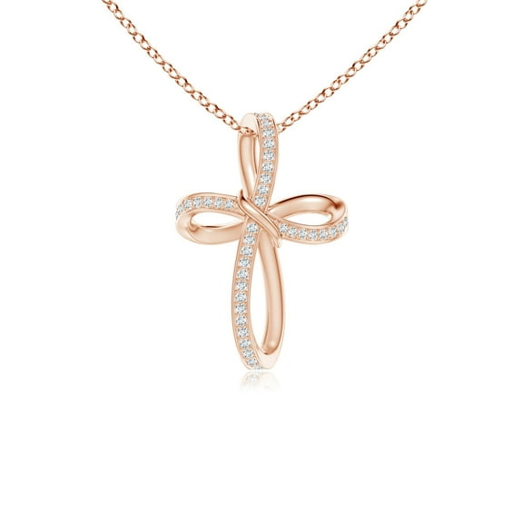 ANGARA Natural Diamond Infinity Cross Pendant in 14K Rose Gold for Women (Size-0.85mm| Color-G| Clarity-VS2) | April Birthstone, Anniversary, Jewelry Gift for Women | Natural Diamond Necklace