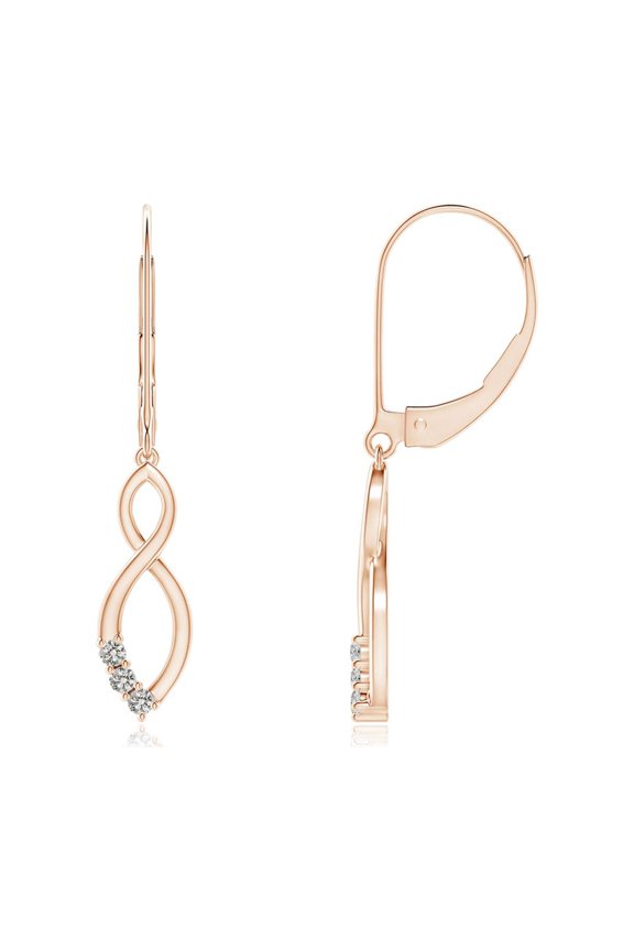 Natural Diamond Infinity Drop Leverback Earrings in 14K Rose Gold for Women (Size-1.4mm| Color-K| Clarity-I3) | April Birthstone, Anniversary, Jewelry Gift for Women | Natural Diamond Earrings