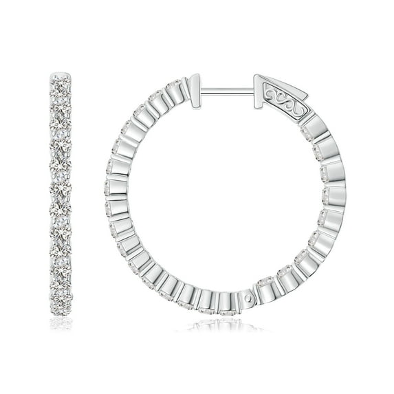 ANGARA Natural Diamond Inside Out Hoop Earrings in 14K White Gold for Women (Size-1.6mm| Color-I-J| Clarity-I1-I2) | April Birthstone, Anniversary, Jewelry Gift for Women | Natural Diamond Earrings