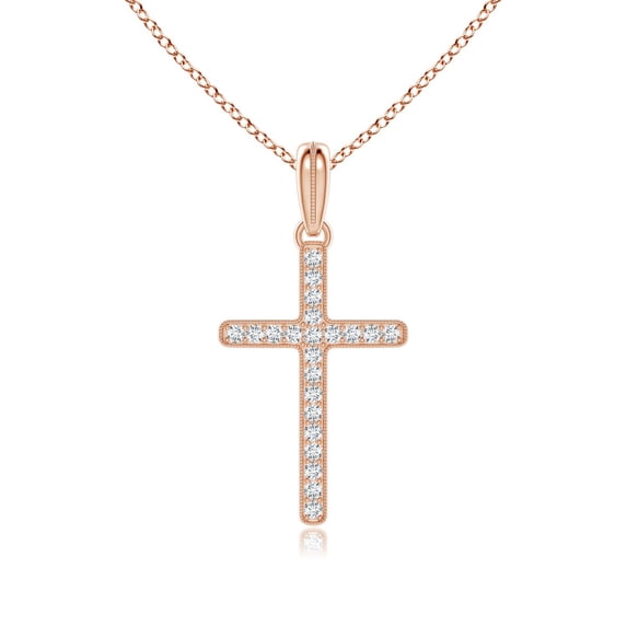 ANGARA Natural Diamond Latin Cross Pendant in 14K Rose Gold for Women (Size-1.35mm| Color-G| Clarity-VS2) | April Birthstone, Anniversary, Jewelry Gift for Women | Natural Diamond Necklace