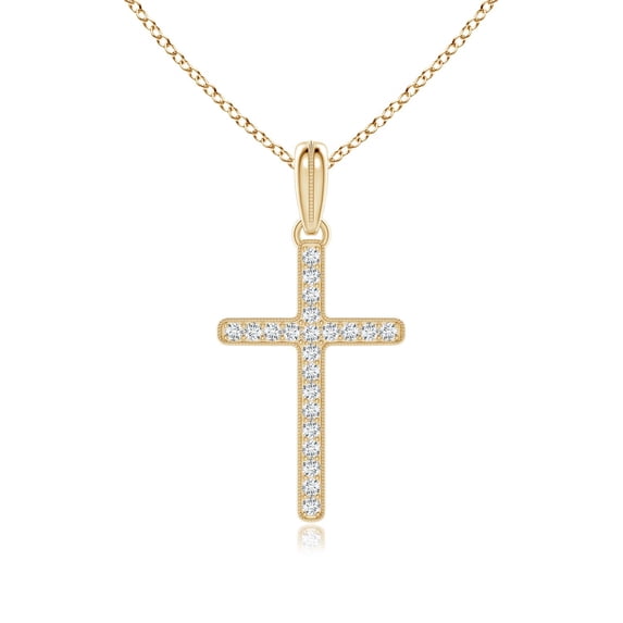 ANGARA Natural Diamond Latin Cross Pendant in 14K Yellow Gold for Women (Size-1.35mm| Color-G| Clarity-VS2) | April Birthstone, Anniversary, Jewelry Gift for Women | Natural Diamond Necklace