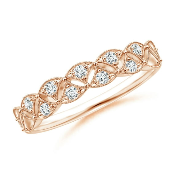 ANGARA Natural Diamond Leaf Cutout Wedding Band in 14K Rose Gold for Women (Size-1.6mm| Color-G| Clarity-VS2) | April Birthstone, Anniversary, Jewelry Gift for Women | Natural Diamond Ring