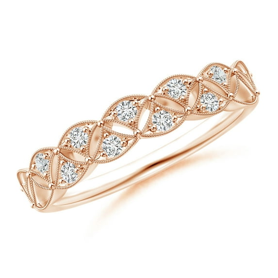 ANGARA Natural Diamond Leaf Cutout Wedding Band in 14K Rose Gold for Women (Size-1.9mm| Color-H| Clarity-SI2) | April Birthstone, Anniversary, Jewelry Gift for Women | Natural Diamond Ring