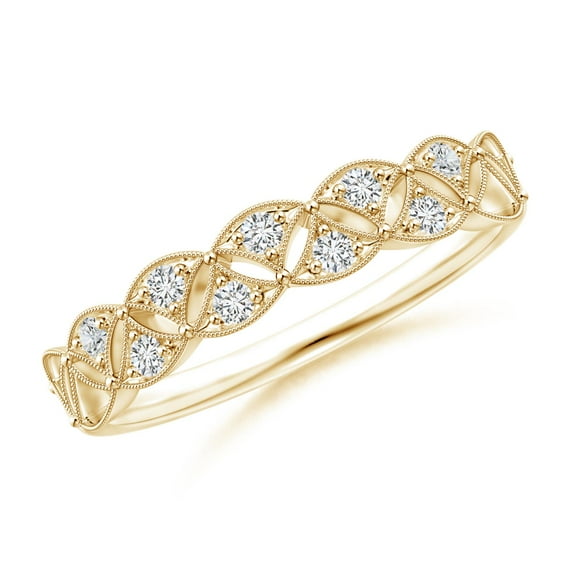 ANGARA Natural Diamond Leaf Cutout Wedding Band in 14K Yellow Gold for Women (Size-1.6mm| Color-H| Clarity-SI2) | April Birthstone, Anniversary, Jewelry Gift for Women | Natural Diamond Ring