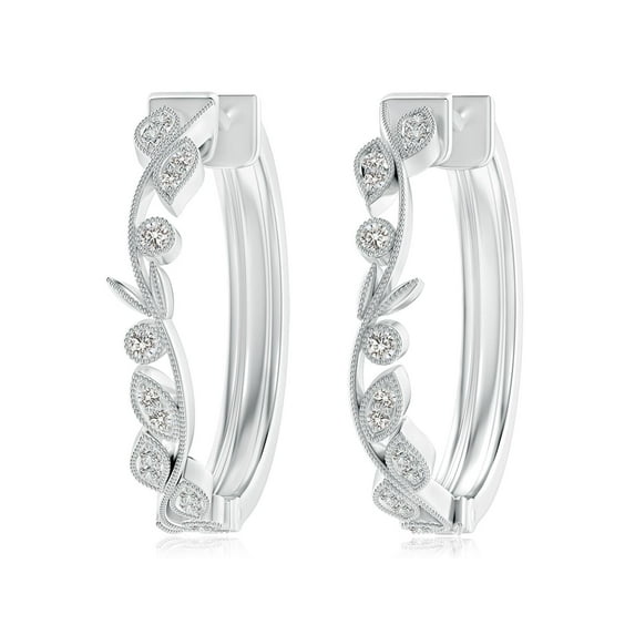 ANGARA Natural Diamond Leaf Hoop Earrings in 14K White Gold for Women (Size-1.6mm| Color-I-J| Clarity-I1-I2) | April Birthstone, Anniversary, Jewelry Gift for Women | Natural Diamond Earrings