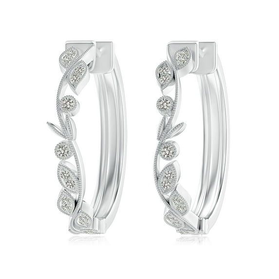 ANGARA Natural Diamond Leaf Hoop Earrings in 14K White Gold for Women (Size-1.6mm| Color-K| Clarity-I3) | April Birthstone, Anniversary, Jewelry Gift for Women | Natural Diamond Earrings