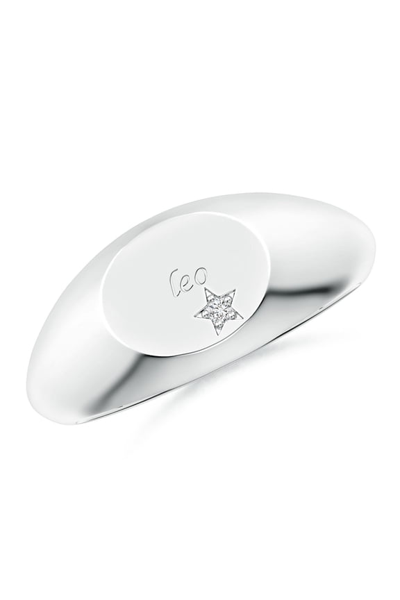 Natural Diamond Leo Engraved Signet Ring in 14K White Gold for Women (Size-1.3mm| Color-H| Clarity-SI2) | April Birthstone, Birthday, Anniversary, Jewelry Gift for Women | Natural Diamond Ring