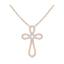 ANGARA Natural Diamond Loop Cross Pendant in 14K Rose Gold for Women (Size-0.9mm | Color-G | Clarity-VS2) | April Birthstone, Birthday, Anniversary, Jewelry Gift for Women | Natural Diamond Necklace