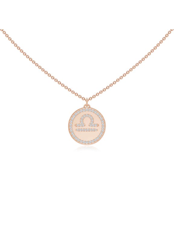 Natural Diamond Necklace for Women in 14K Rose Gold - Diamond Libra Zodiac Sign Reversible Medallion Pendant Necklace, April Birthstone Jewelry