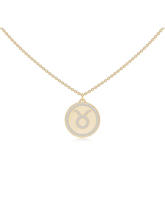 Natural Diamond Necklace for Women in 14K Yellow Gold - Diamond Taurus Zodiac Sign Reversible Medallion Pendant Necklace, April Birthstone Jewelry