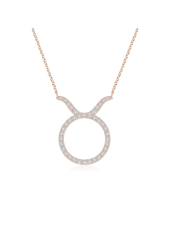 Natural Diamond Necklace for Women in 14K Rose Gold - Diamond Taurus Zodiac Sign Pendant Necklace, April Birthstone Jewelry