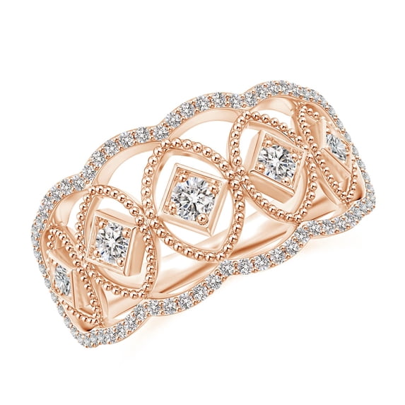 ANGARA Natural Diamond Openwork Anniversary Ring in 14K Rose Gold for Women (Size-2.1mm| Color-I-J| Clarity-I1-I2) | April Birthstone, Anniversary, Jewelry Gift for Women | Natural Diamond Ring