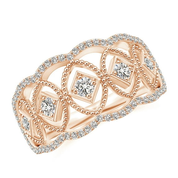 ANGARA Natural Diamond Openwork Anniversary Ring in 14K Rose Gold for Women (Size-2.2mm| Color-I-J| Clarity-I1-I2) | April Birthstone, Anniversary, Jewelry Gift for Women | Natural Diamond Ring
