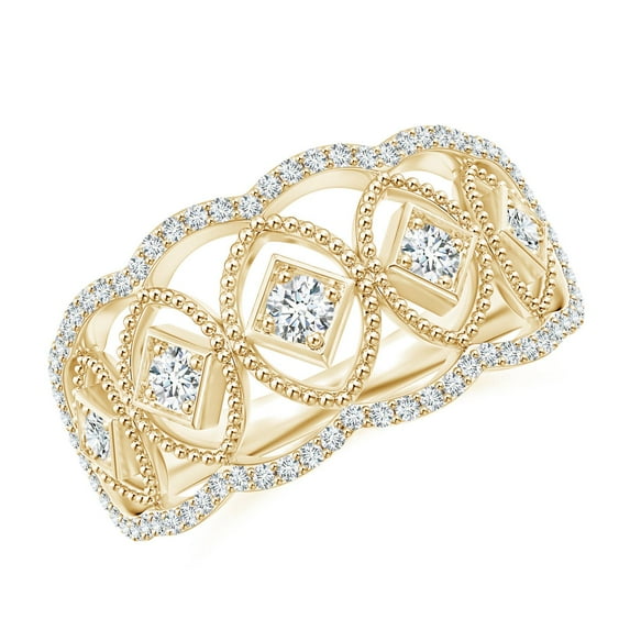 ANGARA Natural Diamond Openwork Anniversary Ring in 14K Yellow Gold for Women (Size-2.1mm| Color-G| Clarity-VS2) | April Birthstone, Anniversary, Jewelry Gift for Women | Natural Diamond Ring