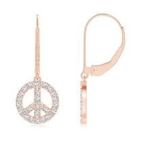 ANGARA Natural Diamond Peace Sign Leverback Earrings in 14K Rose Gold for Women (Size-1.3mm| Color-G| Clarity-VS2) | April Birthstone, Anniversary, Jewelry Gift for Women | Natural Diamond Earrings