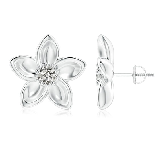 ANGARA Natural Diamond Plumeria Flower Earrings in 14K White Gold for Women (Size-4.1mm| Color-K| Clarity-I3) | April Birthstone, Anniversary, Jewelry Gift for Women | Natural Diamond Earrings
