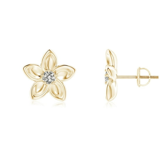 ANGARA Natural Diamond Plumeria Flower Earrings in 14K Yellow Gold for Women (Size-2.7mm| Color-K| Clarity-I3) | April Birthstone, Anniversary, Jewelry Gift for Women | Natural Diamond Earrings