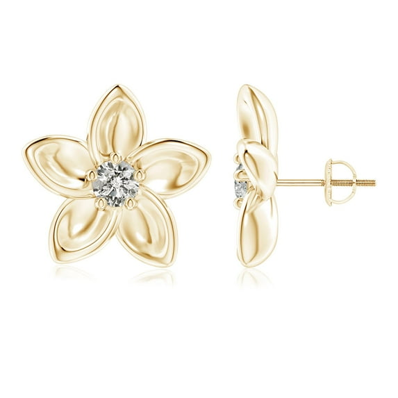 ANGARA Natural Diamond Plumeria Flower Earrings in 14K Yellow Gold for Women (Size-4.1mm| Color-K| Clarity-I3) | April Birthstone, Anniversary, Jewelry Gift for Women | Natural Diamond Earrings