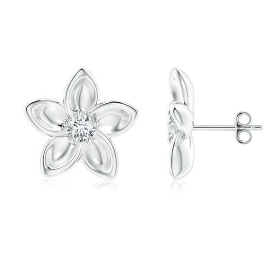 ANGARA Natural Diamond Plumeria Flower Earrings in 925 Sterling Silver for Women (Size-3.6mm| Color-G| Clarity-VS2) | April Birthstone, Anniversary, Jewelry Gift for Women | Natural Diamond Earrings