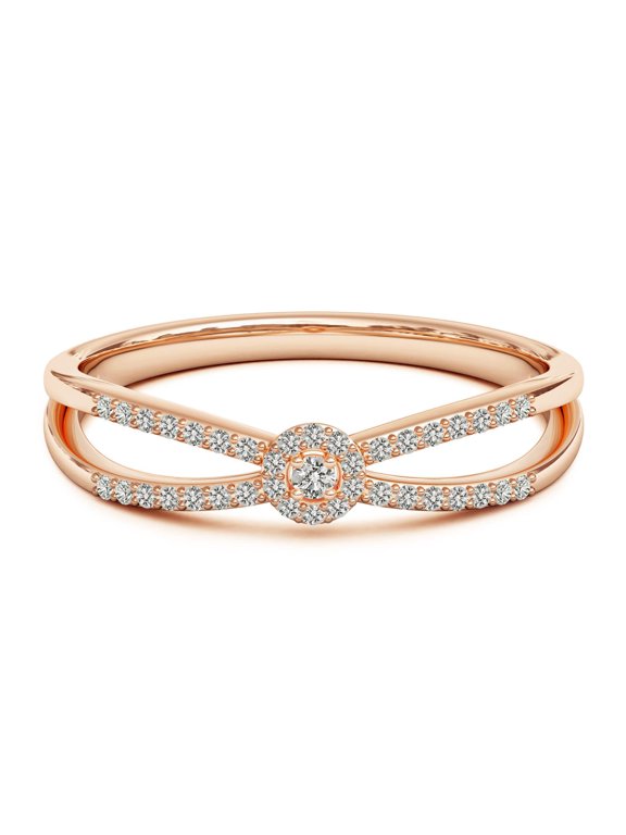 Natural Diamond Cluster Split Shank Promise Ring in 14K Rose Gold for Women (Size-1.6mm| Color-K| Clarity-I3) | April Birthstone, Anniversary, Jewelry Gift for Women | Natural Diamond Ring