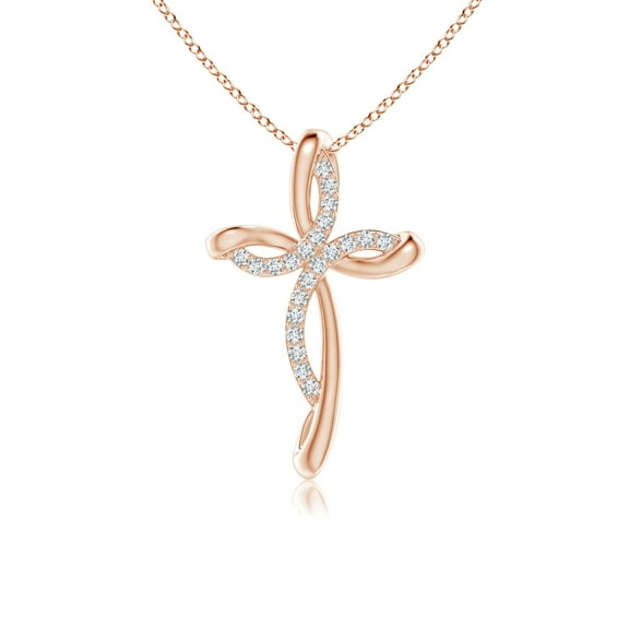 ANGARA Natural Diamond Ribbon Cross Pendant in 14K Rose Gold for Women (Size-1.1mm| Color-G| Clarity-VS2) | April Birthstone, Birthday, Anniversary, Jewelry Gift for Women | Natural Diamond Necklace