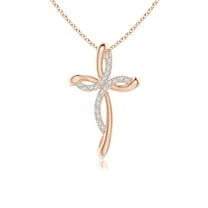 ANGARA Natural Diamond Ribbon Cross Pendant in 14K Rose Gold for Women (Size-1.1mm| Color-G| Clarity-VS2) | April Birthstone, Birthday, Anniversary, Jewelry Gift for Women | Natural Diamond Necklace