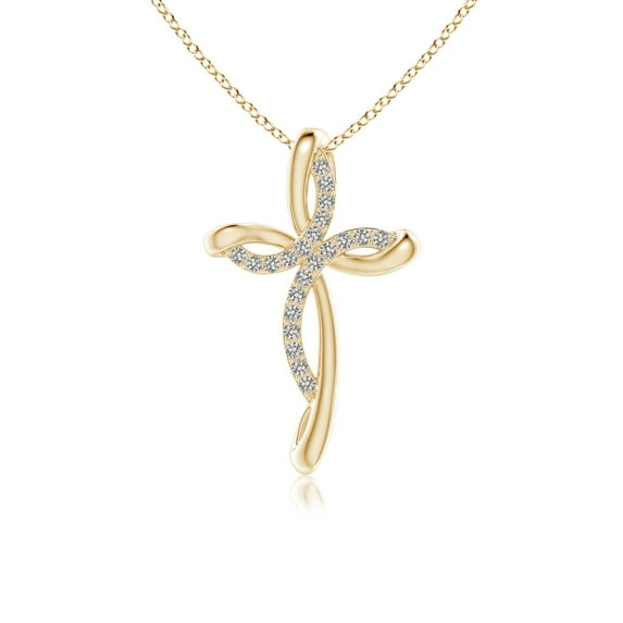 ANGARA Natural Diamond Ribbon Cross Pendant in 14K Yellow Gold for Women (Size-1.1mm| Color-K| Clarity-I3) | April Birthstone, Birthday, Anniversary, Jewelry Gift for Women | Natural Diamond Necklace