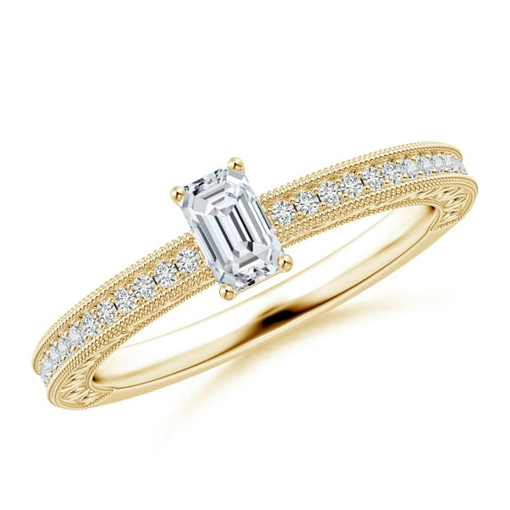 ANGARA Natural Diamond Ring with Engraving in 14K Yellow Gold for Women (Size-5x3mm| Color-H| Clarity-SI2) | April Birthstone, Anniversary, Jewelry Gift for Women | Natural Diamond Ring
