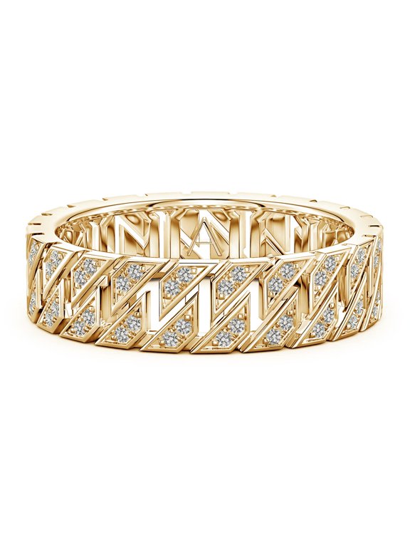 Natural Diamond Ring for Men - Pavé-Set Diamond Men's Octagon-Shaped Link Ring in 14K Yellow Gold | Ring Size - 8