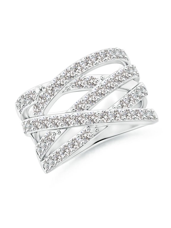 Natural Diamond Ring for Women - Entwined Diamond Crossover Ring in 14K White Gold | Ring Size - 6