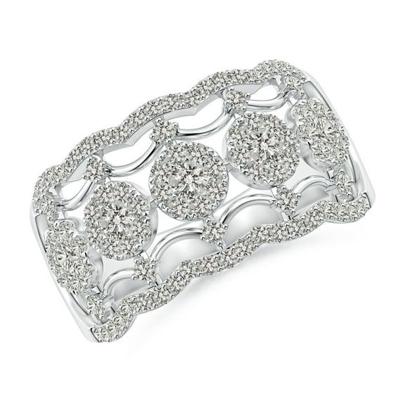 ANGARA Natural Diamond Scalloped Broad Anniversary Ring in 14K White Gold for Women (Size-2.3mm| Color-K| Clarity-I3) | April Birthstone, Anniversary, Jewelry Gift for Women | Natural Diamond Ring