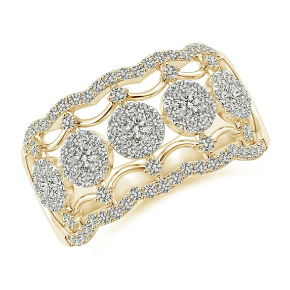 ANGARA Natural Diamond Scalloped Broad Anniversary Ring in 14K Yellow Gold for Women (Size-2.3mm| Color-K| Clarity-I3) | April Birthstone, Anniversary, Jewelry Gift for Women | Natural Diamond Ring