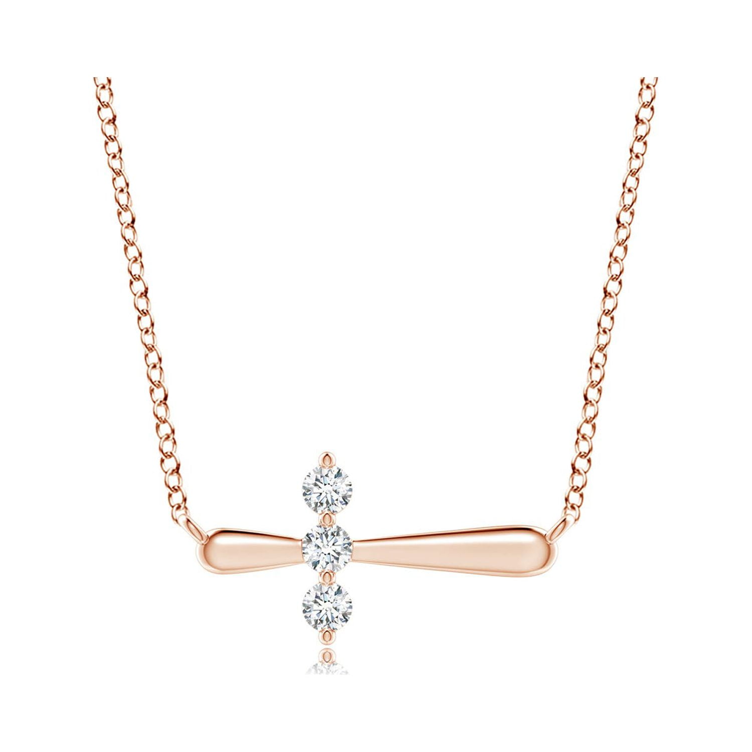 ANGARA Natural Diamond Sideways Cross Necklace in 14K Rose Gold