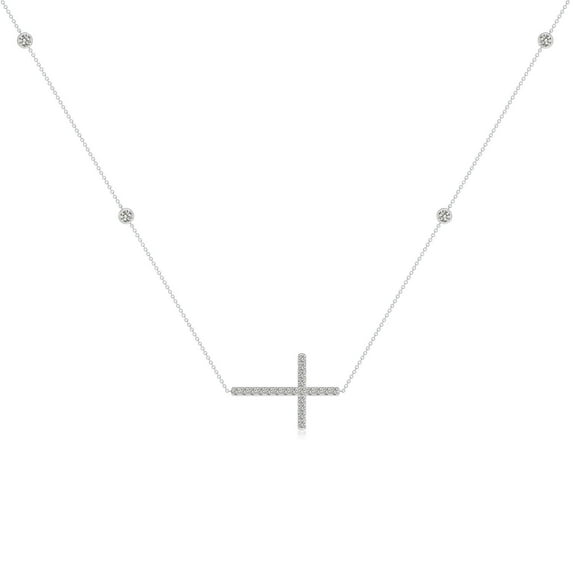 ANGARA Natural Diamond Sideways Cross Station Necklace in 14K White Gold for Women (Size-2.4mm| Color-K| Clarity-I3) | April Birthstone, Anniversary, Jewelry Gift for Women | Natural Diamond Necklace