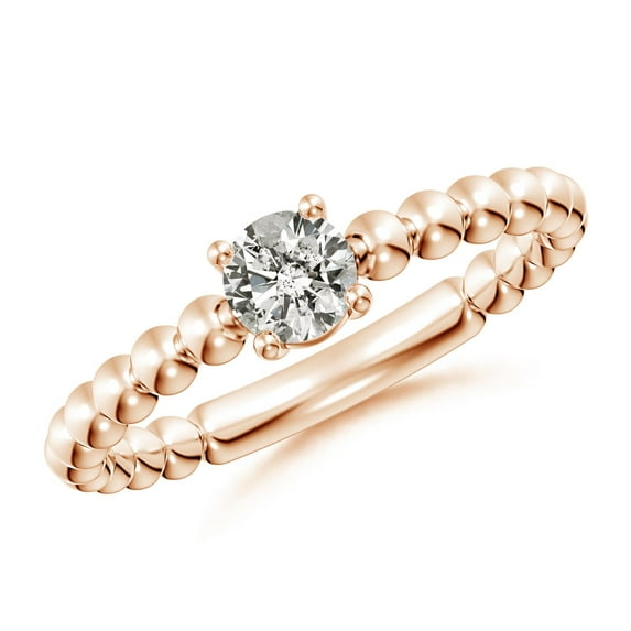 ANGARA Natural Diamond Solitaire Beaded Shank Ring in 14K Rose Gold for Women (Size-4.5mm| Color-K| Clarity-I3) | April Birthstone, Anniversary, Jewelry Gift for Women | Natural Diamond Ring
