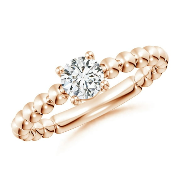 ANGARA Natural Diamond Solitaire Beaded Shank Ring in 14K Rose Gold for Women (Size-5.1mm| Color-H| Clarity-SI2) | April Birthstone, Anniversary, Jewelry Gift for Women | Natural Diamond Ring