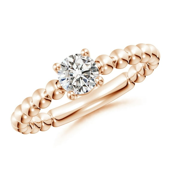 ANGARA Natural Diamond Solitaire Beaded Shank Ring in 14K Rose Gold for Women (Size-5.1mm| Color-I-J| Clarity-I1-I2) | April Birthstone, Anniversary, Jewelry Gift for Women | Natural Diamond Ring