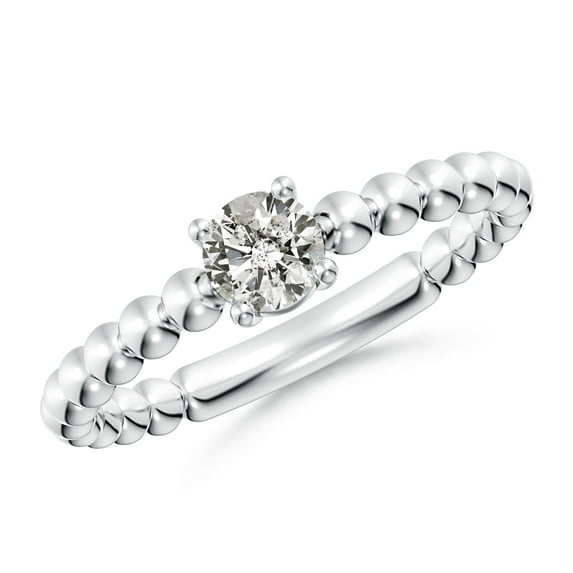 ANGARA Natural Diamond Solitaire Beaded Shank Ring in 14K White Gold for Women (Size-4.5mm| Color-K| Clarity-I3) | April Birthstone, Anniversary, Jewelry Gift for Women | Natural Diamond Ring