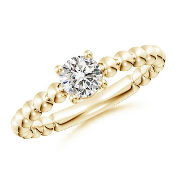 ANGARA Natural Diamond Solitaire Beaded Shank Ring in 14K Yellow Gold for Women (Size-5.1mm| Color-I-J| Clarity-I1-I2) | April Birthstone, Anniversary, Jewelry Gift for Women | Natural Diamond Ring