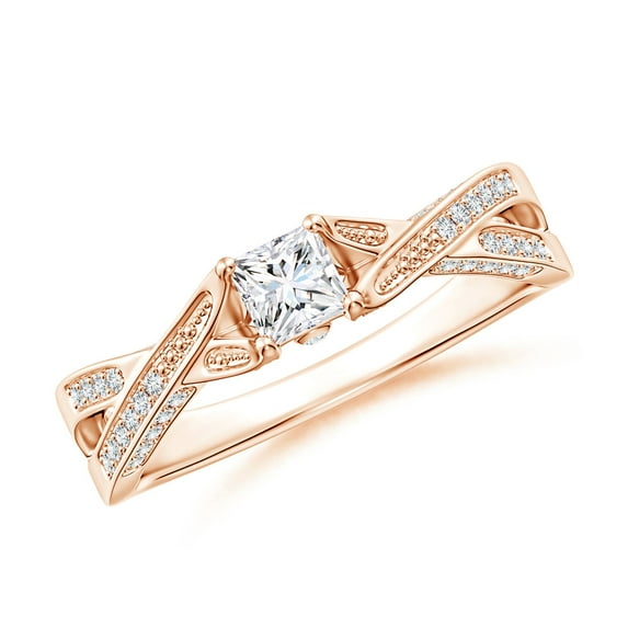 ANGARA Natural Diamond Solitaire Crossover Engagement Ring in 14K Rose Gold for Women (Size-3.5mm| Color-G| Clarity-VS2) | April Birthstone, Anniversary, Jewelry Gift for Women | Natural Diamond Ring
