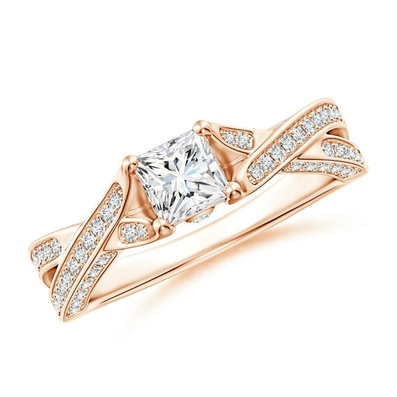 ANGARA Natural Diamond Solitaire Crossover Engagement Ring in 14K Rose Gold for Women (Size-4.4mm| Color-G| Clarity-VS2) | April Birthstone, Anniversary, Jewelry Gift for Women | Natural Diamond Ring