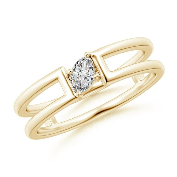 ANGARA Natural Diamond Solitaire Split Shank Ring in 14K Yellow Gold for Women (Size-5x3mm| Color-I-J| Clarity-I1-I2) | April Birthstone, Anniversary, Jewelry Gift for Women | Natural Diamond Ring