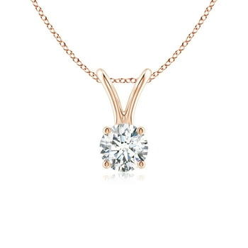 ANGARA Natural Diamond Solitaire V-Bale Pendant in 14K Rose Gold for Women (Size-4.1mm| Color-G| Clarity-VS2) | April Birthstone, Anniversary, Jewelry Gift for Women | Natural Diamond Necklace