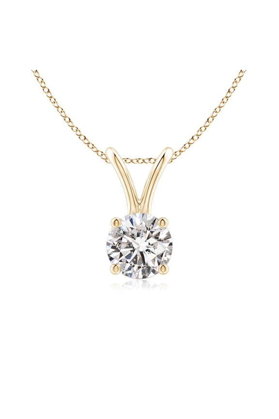 Natural Diamond Solitaire V-Bale Pendant in 14K Yellow Gold for Women (Size-5.1mm| Color-I-J| Clarity-I1-I2) | April Birthstone, Anniversary, Jewelry Gift for Women | Natural Diamond Necklace
