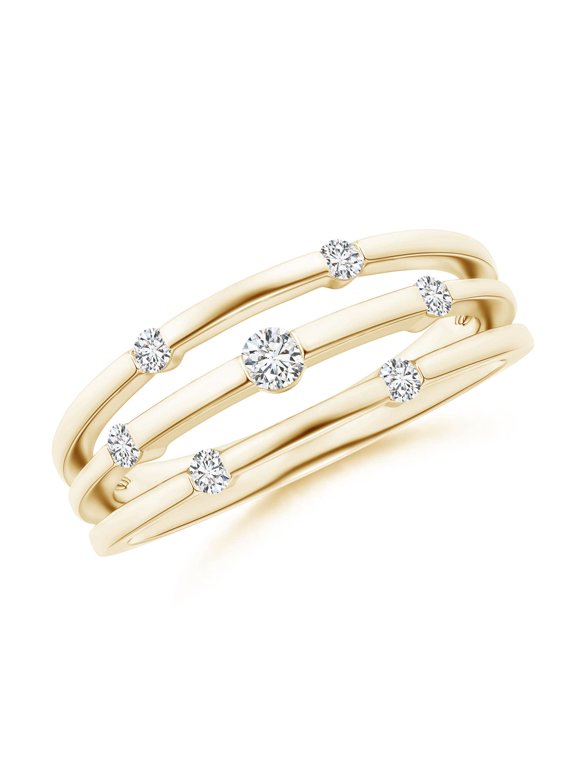Natural Triple Row Dotted Diamond Orbit Ring in 14K Yellow Gold for Women (Size-2.5mm| Color-H| Clarity-SI2) | April Birthstone, Anniversary, Jewelry Gift for Women | Natural Diamond Ring