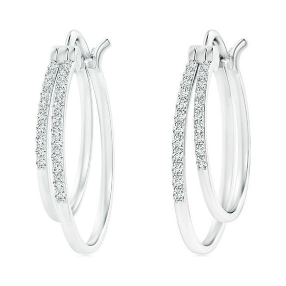 ANGARA Natural Diamond Studded Double Hoop Earrings in 14K White Gold for Women (Size-1mm| Color-G| Clarity-VS2) | April Birthstone, Anniversary, Jewelry Gift for Women | Natural Diamond Earrings